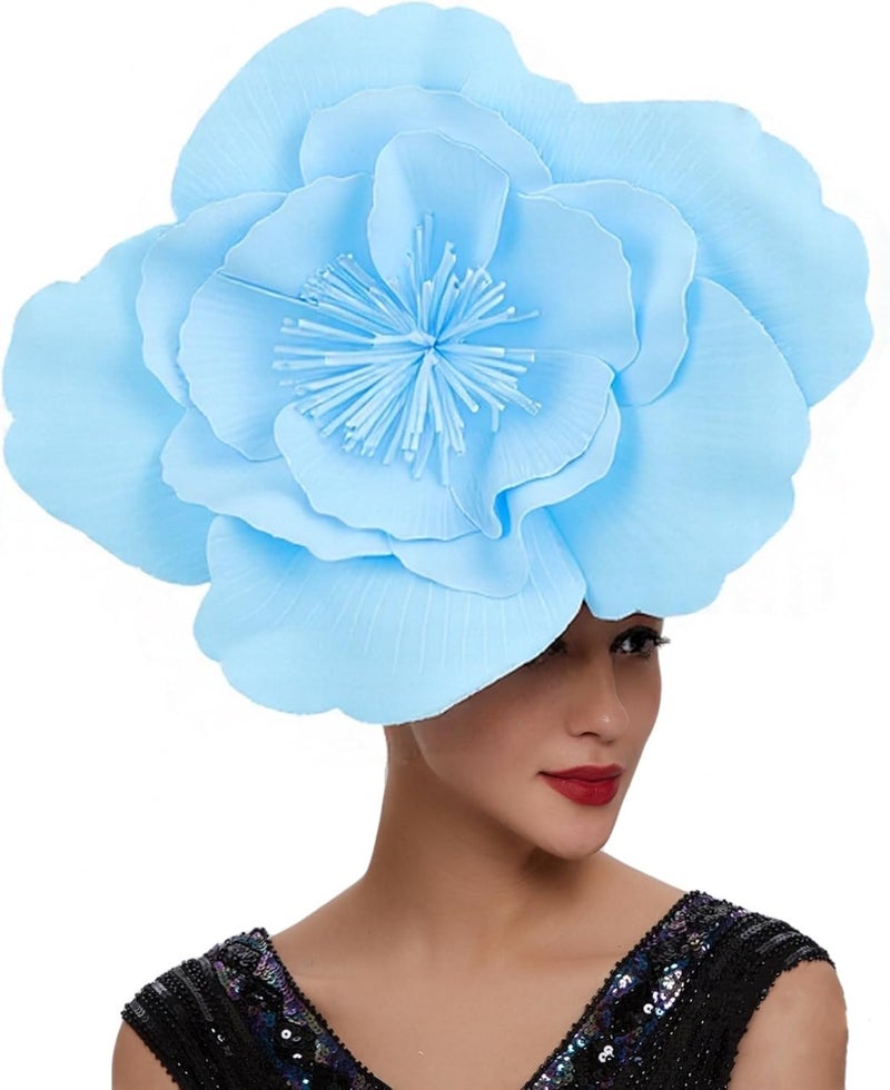 LDFWAY Large Flower Fascinators for Girls Women Tea Party Cocktail Headwear Derby Hats with Headband and Clip for Wedding - Image 1